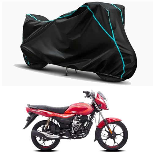 Image of Waterproof Bike Body Cover Compatible for | Bajaj Platina 110 ES Disc | Taffeta Fabric, Sky Piping Design, Bottom Elastic Fit | Dustproof, Sun UV & Rain Protection for All Weather.