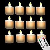 Pack of 12 Realistic and Bright Flickering Bulb Flameless LED Tea Light Fake Flameless Candles with Timer,Battery Operated Warm White with Dancing Flickering Bulb for Christmas/Wedding/Birthday Party