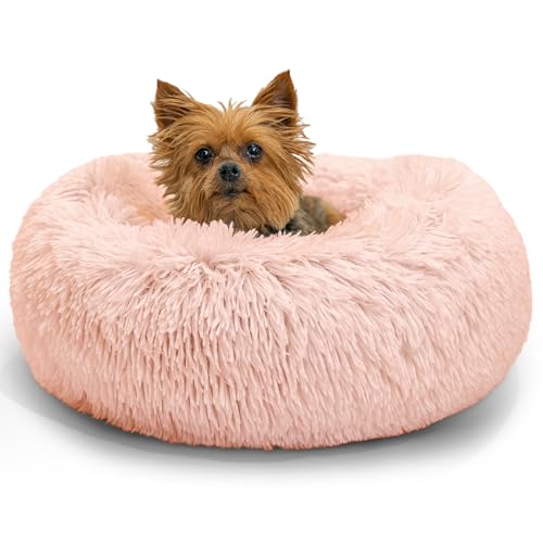 Image of Best Friends by Sheri The Original Calming Donut Dog Bed for Extra-Small Dogs up to 10 lbs, Shag Faux Fur, Cotton Candy Pink, 18 inch x 18 inch
