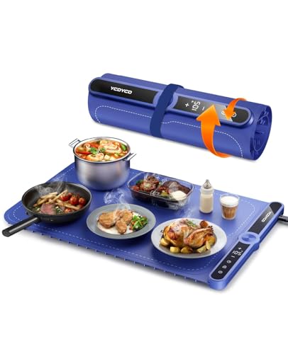YCDYCD Electric Warming Mat for Food: Adjustable 9-Level Temperature & 1-6H Timer - Silicone Heating Tray for Kitchen Countertop, Buffets, Travel/Party Gatherings
