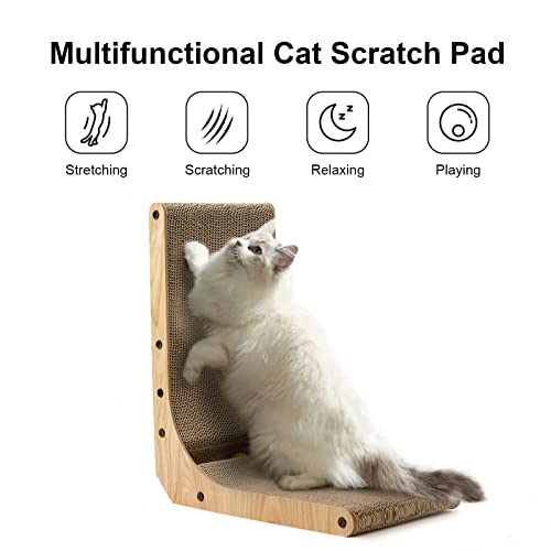 FUKUMARU Cat Scratcher, 18.7 Inch L Shape Cat Scratch Pad Wall Mounted, Cat Scratching Cardboard with Ball Toy for Indoor Cats - Image 3