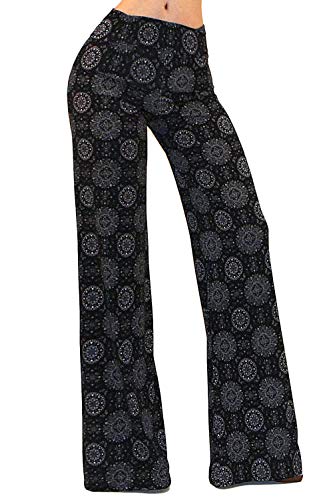 Vivicastle Women's USA Fold Over High Waist Wide Leg Long Palazzo Pants (Medium, P24, Multi)