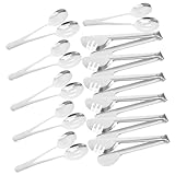 MAGICLULU 18 piezas Utensilios de Servir Acero Inoxidable Incluye Cucharas y Ranuradas y Pinzas para Catering Bodas Fiestas Buffets Uso Profesional Cocina