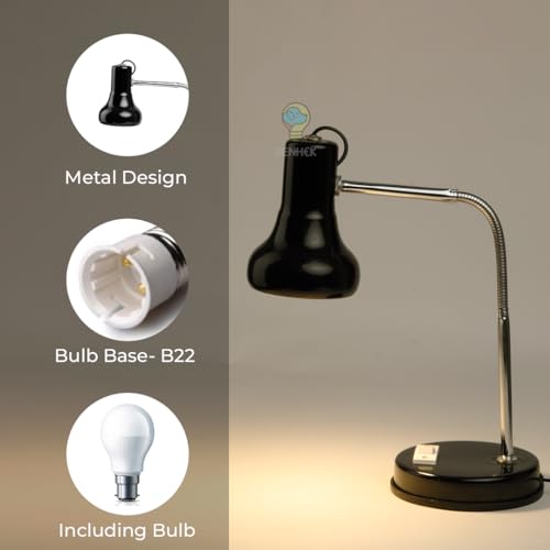 Image of Study Table Lamp | Adjustable Metal Desk Light for Reading, Writing, Study & Office Work | Flexible Neck LED Table Lamp for Students & Home Office (Black)