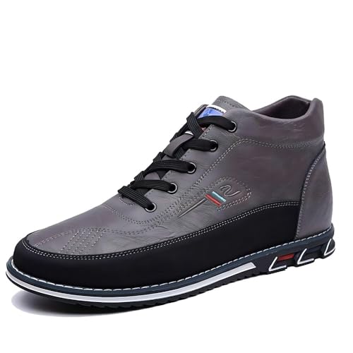 Asifn Men's Casual Leather Boots For Walking Lace-Up Slip-On Comfortable Adjustable Round Toe Flat Office Shoes