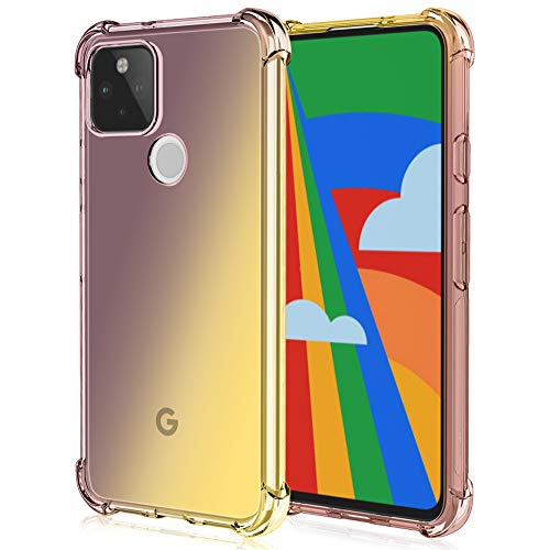 NXET Case for Google Pixel 5, Gradient Colorful Anti-Shock | Anti-Scratch | Military Grade Protection Back TPU Cover Compatible with Google Pixel 5 Case (2020) (Black/Gold)