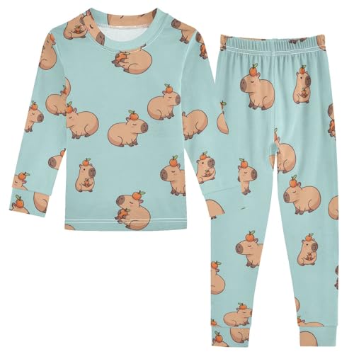 Pajama Sets Long Sleeve Cute Animals with Oranges Soft Comfy Sleepwear 2 Piece PJS 3-8T