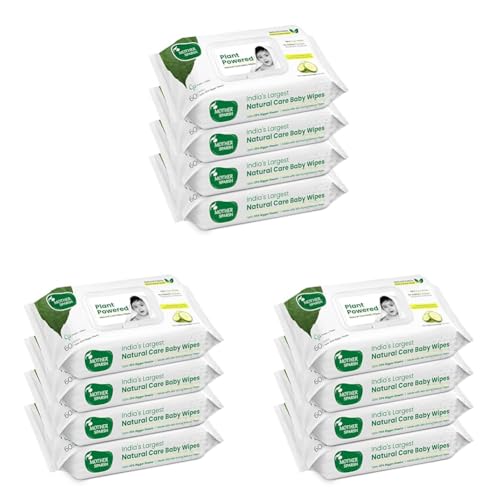 Image of Mother Sparsh Natural Care Baby Water Wipes I 100% Plant Made Fabric From Forest Land | Plant Powered Wet Wipes with Cucumber Extract For Baby I Cotton Cloth Like Bigger Sheets | 60 Pcs (Pack of 12)