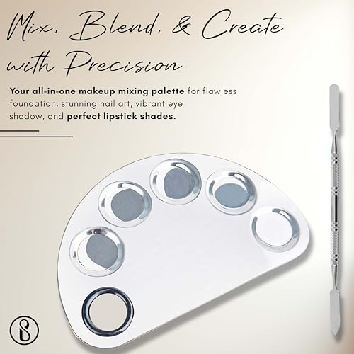 Beauté Secrets 5-well Stainless Steel Makeup Palette with Spatula Tool,Cosmetic Mixing Tray, Used for Mixing Foundations, Lipsticks, Eye Shadow, Lash Adhesive, Nail Art (6 x 4... - Image 2