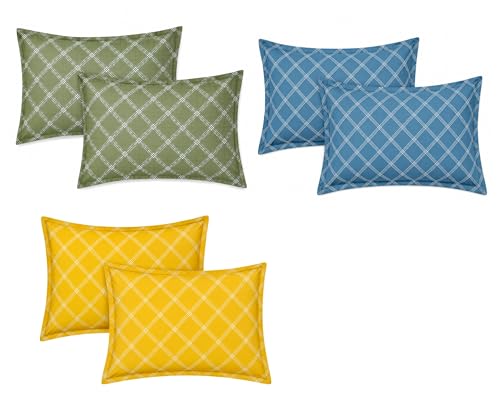 Image of RD TREND Presents 210 TC Super Soft Glace Cotton Check Print Pillow Covers Set of 6 (3 Pairs) | Size - 18x28 Inches, Ultra-Soft Cooling & Breathable Color- Multi-3