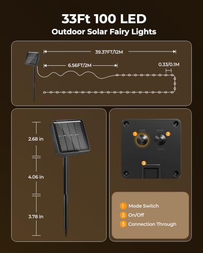  Solar Fairy Lights,33Ft 100 LED String Lights Outdoor with 8 Modes - image 8