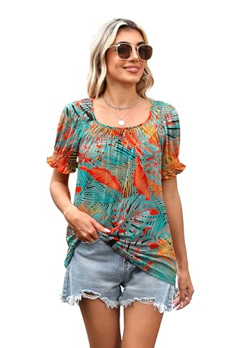 Image of WIHOLL Womens Short Sleeve Square Neck Summer Tops Dressy Casual Blouses Trendy Clothes 2026