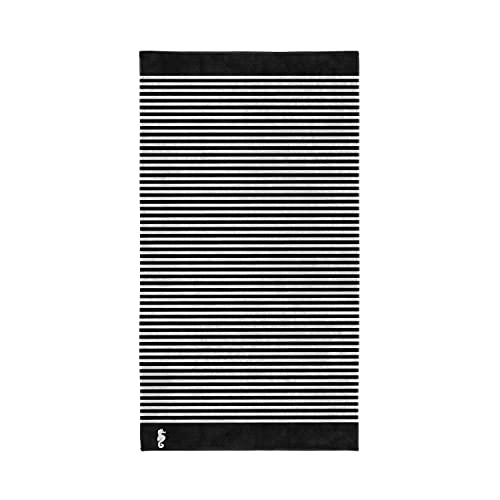 Seahorse - Serviette de Bain Grande Taille - Marseille - Serviette de Plage - Drap de Plage - Coton - Noir