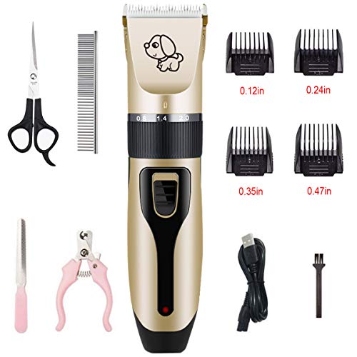 HATALKIN Dog Grooming Clippers, Professional Quiet Rechargeable Cordless Pet Grooming Kit Electric Trimmer