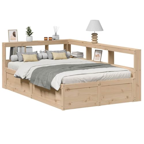 Vetnasa Cama con estantería sin colchón Madera Maciza de Pino 120x190cm Mobiliario, Camas y Accesorios, Camas y somieres Marrón 56,4 KG