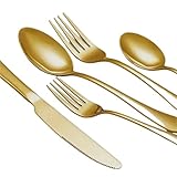 Juego de Cubiertos Juego de cubiertos dorados 24 piezas, acero inoxidable que incluyen cucharas, tenedores, ensalada y cuchillos