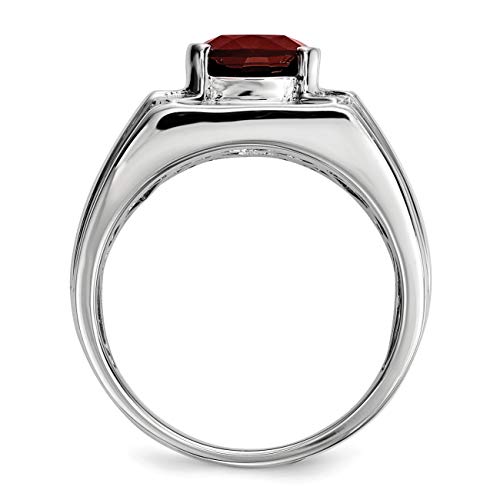 Cushion Cut Garnet & .02 Cttw (H-I Color, I2-I3 Clarity) Diamond Tapered Ring In Sterling Silver Size 10 #TOP1