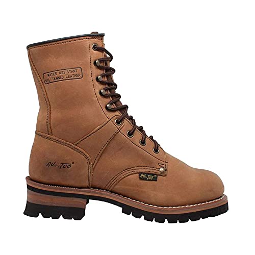 Ad Tec 9In Logger Crazy Horse Leather Work Boots For Men - Plain Soft Toe & Shock Absorbing Non Slip Rubber Lug Sole #TOP1
