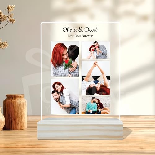 Image of Giftplease Customized Photo And Text Frame With Wooden Stand | Personalised Printed Photo Frame | Gift | Birthday | Anniversary (Transparent, 5MM, 6 * 8 Inches), Tabletop