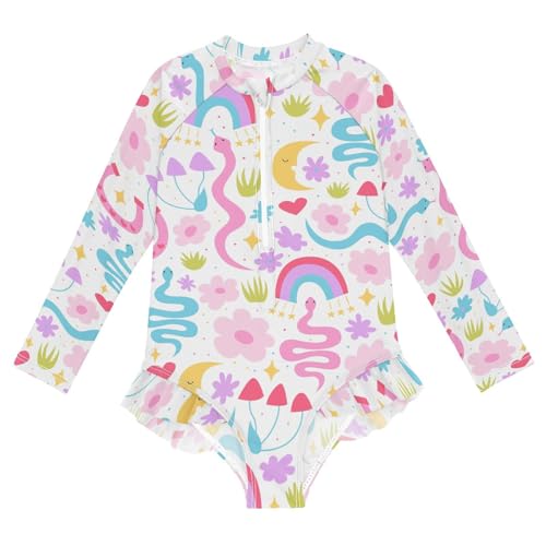 Flowers Snakes Girls Swimsuit One Piece Rash Guard Girls' Swimwear Long Sleeve Swimsuits for Girl Size 3-12T