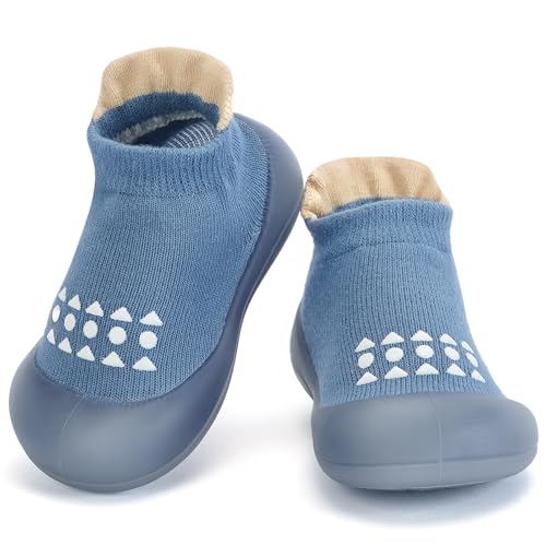 Infant Walking Shoes Baby Sock Shoes with Soft Rubber Sole, Non-Slip Toddler Slippers for boys and girls, Breathable Sneakers Blue,9-12 months