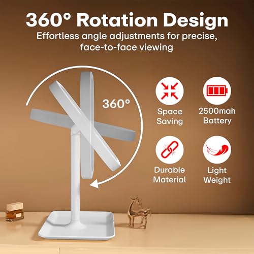 Image of PRIME PICK Makeup Mirror with LED Light, 360 Rotating, Lightweight Vanity Mirror - White, Suitable for Home, Travel, or Multipurpose Use