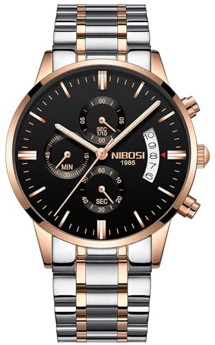 NIBOSI Men’s Luxury Chronograph Waterproof Military Quartz Wristwatch – Stainless Steel Band – Birthday or Rakhi Gift
