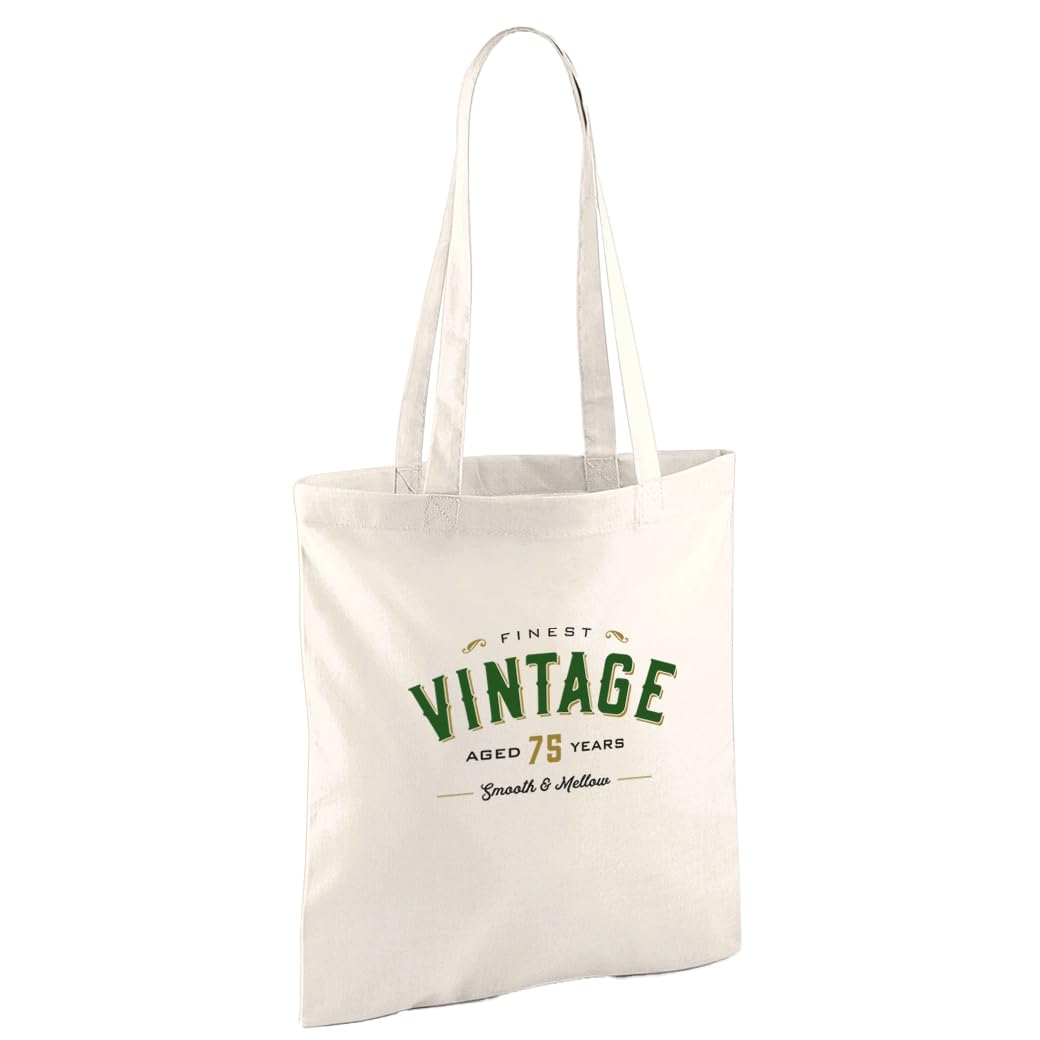 D Design Invent Print! 75th Gift Bag Birthday Present for Men Women Funny Tote Shopping Bag Happy 75th Keepsake Age 75 – Size 42cm x 38cm (Natural)