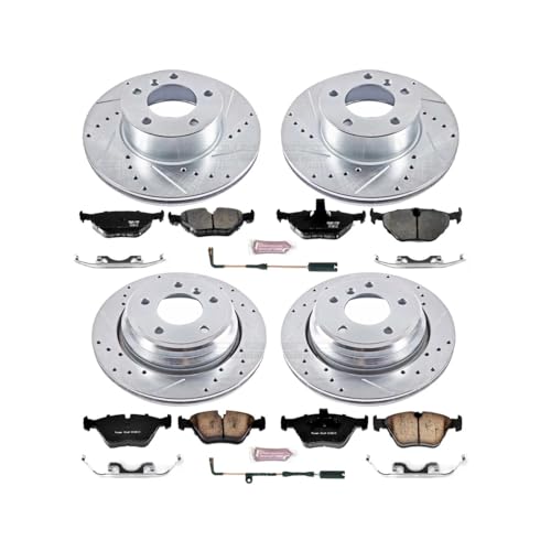 Image of PowerStop Z23 Performance Brake Pad & Rotor Kit Front & Rear K2746 | BMW 528i, BMW 525i Carbon Fiber Ceramic Brake Pads + Drilled & Slotted Rotors