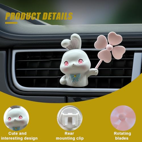 Image of Cute Rabbit Car Air Vent Clips, Rotating Windmill Car Air Conditioner Outlet Clip, Animal Car Dashboard Air Vent Trim Clip, Auto Interior Decoration Accessories (Rabbit)