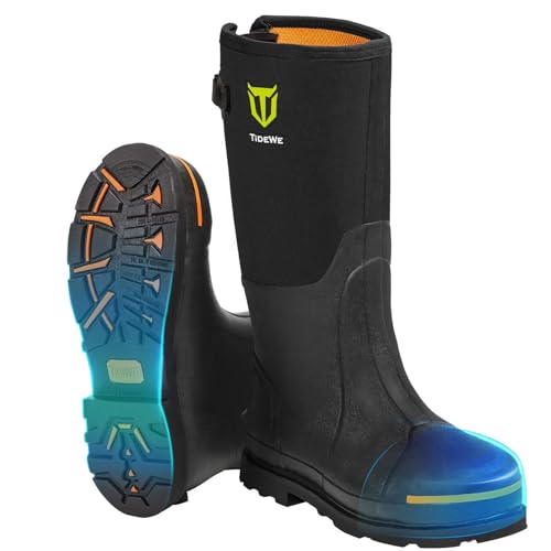 TIDEWE Rubber Work Boot for Men with Steel Toe & Shank, Waterproof Anti Slip Hunting Boot, 6mm...