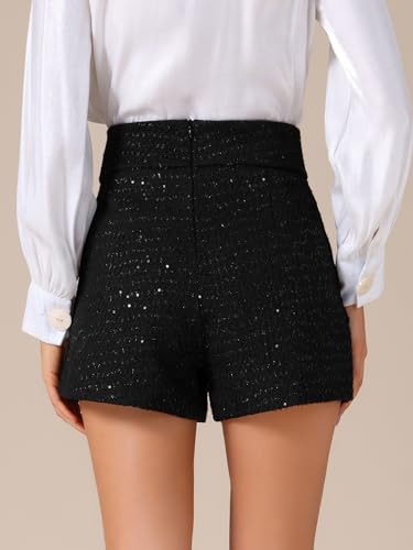 Allegra K Women's Sequin Tweed Shorts Club Button Front High Waist Wide Legs Short Pants4