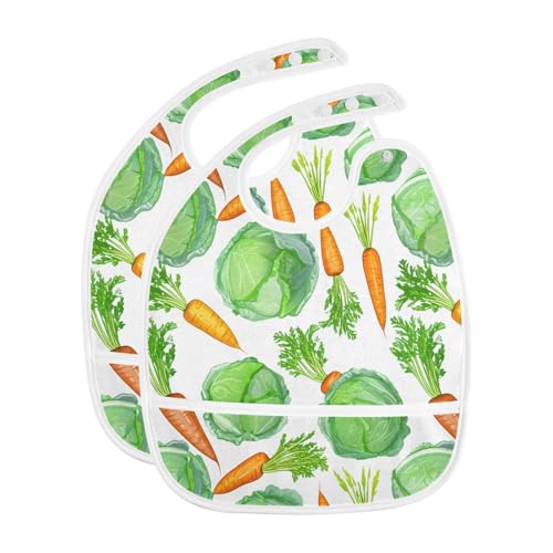 MCHIVER Carrot Vegetable White Baby Bibs for tag1 Waterproof Feeding Bib Apron with Food Cather Adjustable Cotton Food Eating Bib 2 Pack