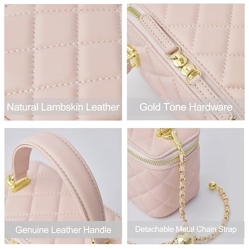 Image of DORIS&JACKY Small Quilted Box Crossbody Purse For Women, Designer Lambskin Leather Mini Top Handle Tote Bag With Chain Strap