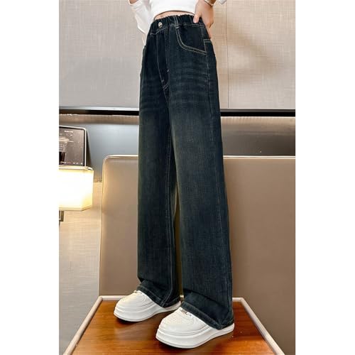 Girls Kids Baggy Jeans High Rise Elastic Waist Wide Leg Casual Denim Pants Trousers Vintage Streetwear with Pockets3