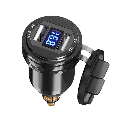 Prise Dual QC 3.0 USB DIN Chargeur de Moto Waterproof Chargeur Prise Allume Cigare USB Rapide Allume Cigare Adaptateur with LED Voltmeter Tension Plug pour...