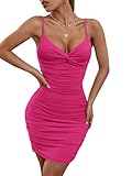 Floerns Women's Twist Front Ruched Sleeveless Bodycon Mini Dress Hot Pink Petite S