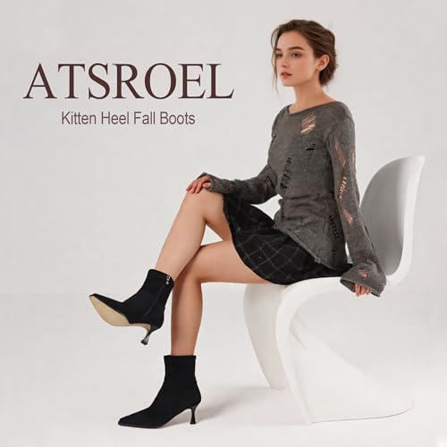 Image of Womens Brown Suede Fall Boots with Side Zip, Ankle, Mid Calf, Pointed Toe, Kitten Heel, Dressy, Short Boots