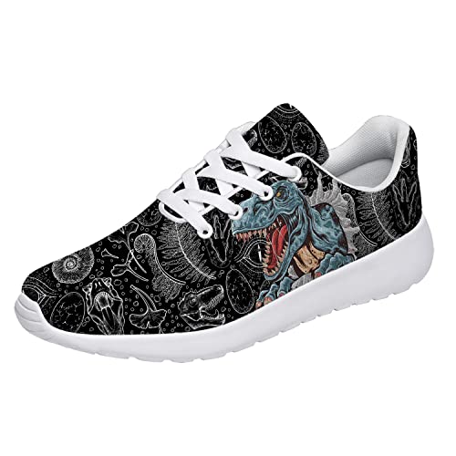 Dinosaur Sneakers Mens Womens Tennis Shoes Wild Trex Dinosaur Walking Running Shoes Gifts for Dino Lover,US Size 10 Women/8.5 Men Black3