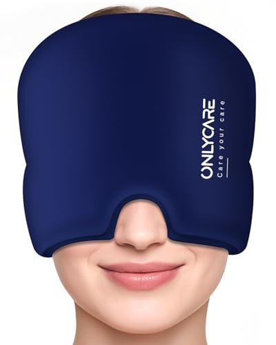 Image of ONLYCARE Migraine Relief Cap, Upgraded Odorless Headache Relief Cap Mask Products, 360 Gel Surround Cooling Ice Pack Mask Head Wrap for Tension, Migraine, Sinus, Stress, Headaches, Hangover, Blue