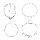 Syylqyr 4PCS Ankle Bracelets for Women, Silver Anklets, Women's Anklets Silver Ankle Bracelet,Beach Anklet,Ankle Chains，for Casual or Formal Wear
