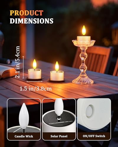 Image of SoulBay Solar Tea Lights Outdoor Waterproof, 6 Pack Small Flameless Flickering Small Bright LED Candles Lights with Dusk to Dawn Sensor for Lanterns Window Chandelier Garden Patio Deck Decor