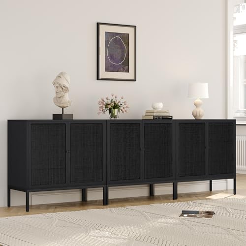 Yechen Black Rattan Sideboard Cabinet Set of 3