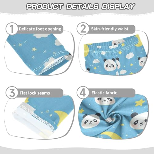 Wusikd Pandas Faces Clouds Girls' Leggings Toddler Doodles Moon Stars Kids Yoga Pants Dance Active Tights 4T3