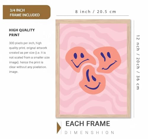 Image of BLINKART Smiley Face Aesthetic Modern Art Walls With Frame | Natural Wood Texture | Living Room Bedroom Office Wall Decoration | Poster Home Decor Frames Wall Bedroom | 12x8 Inches (D574)