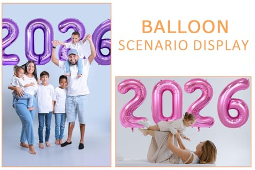 Image of 2026 Pink Foil Balloons, 32 Inch, Hot Pink | Huge Foil Number 2026, Red, New Year Eve, Graduation, Christmas Decorations