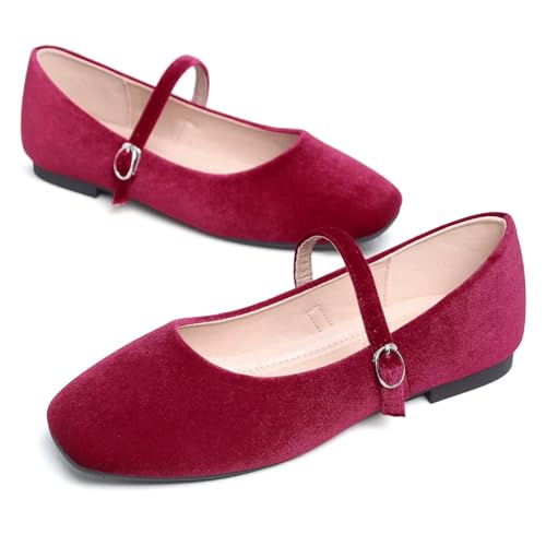 Image of TN TANGNEST Leather Flats for Women Retro Mary Jane Flats | Comfortable Square Toe Slip On Flats with Buckle Strap, Soft Work Flats Office Shoes