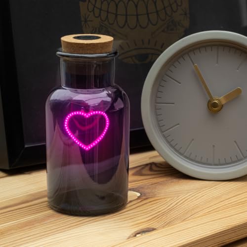 Image of Suck UK Love Potion Neon Heart Glass Bottle | Pink Cordless Table Lamps & Bedroom Lamps | Bedroom Decor & Cute Desk Accessories | Pink Decorations for Bedroom & Girls Room Decor | Love Potion