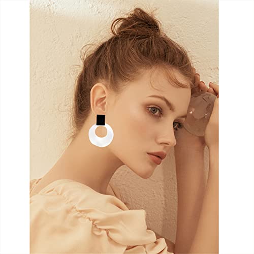 MIGUO STORE Unique Charm Black White Contrast Asymmetric Geometric Circle Earrings Personalized Fashion Hollow Sparkly Earrings for Women Gift4