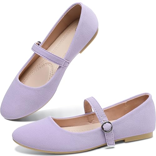 Image of Obtaom Mary Jane Flat Shoes Round Toe Ballet Flats for Women Dressy Fabric Business Flats Comfortable Classic Strap Flats for Office